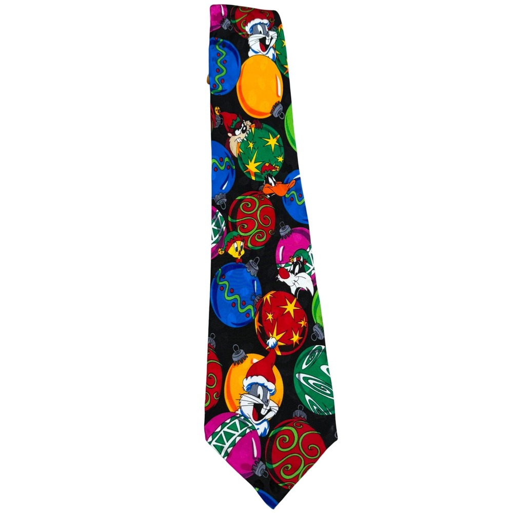 Vintage 1993 Looney Tunes Mania Mens Silk Christmas Ornament Tie Bugs Bunny Taz